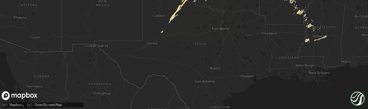 Hail map in Texas on April 26, 2014