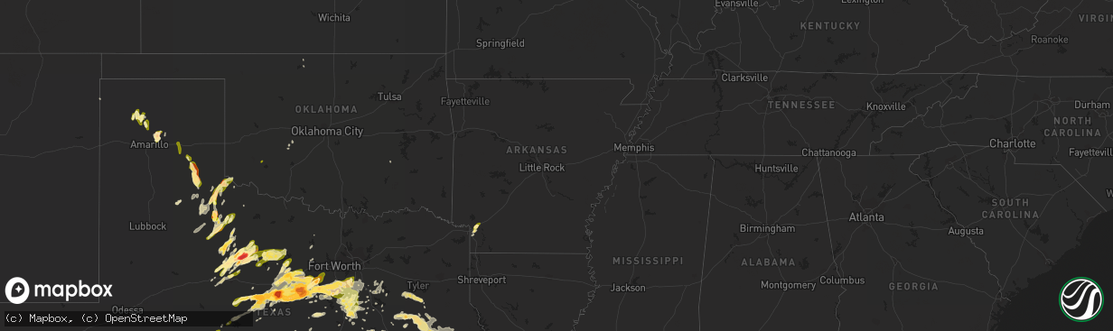 Hail map in Arkansas on April 26, 2015