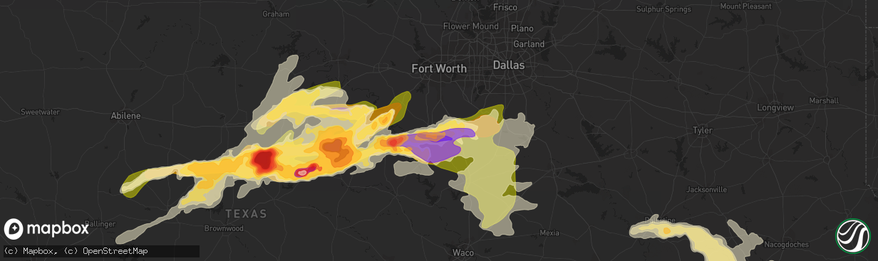 Hail map in Cleburne, TX on April 26, 2015