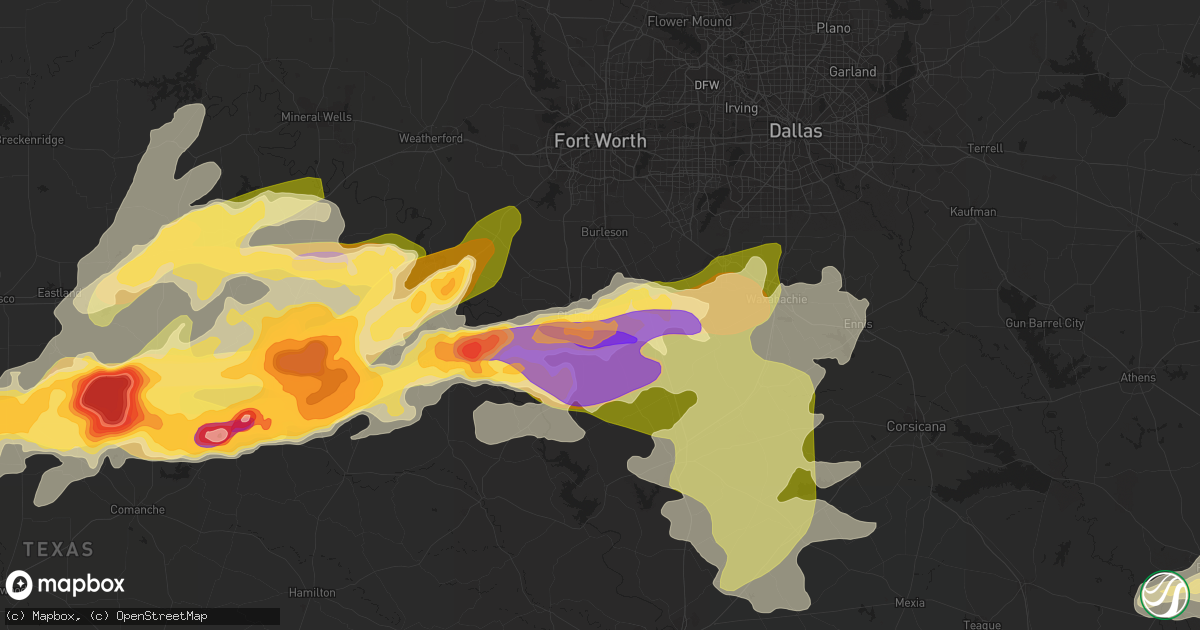 Hail map in Cleburne, TX on April 26, 2015