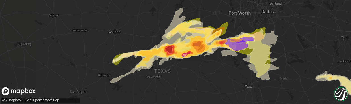 Hail map in De Leon, TX on April 26, 2015