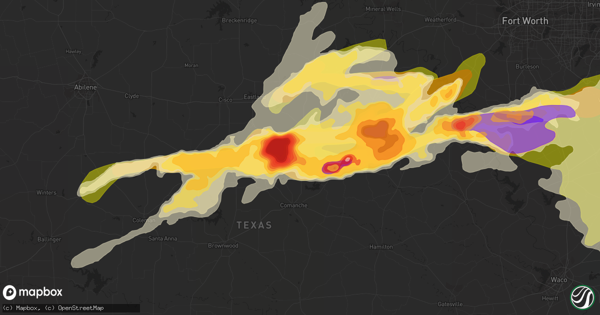 Hail map in De Leon, TX on April 26, 2015