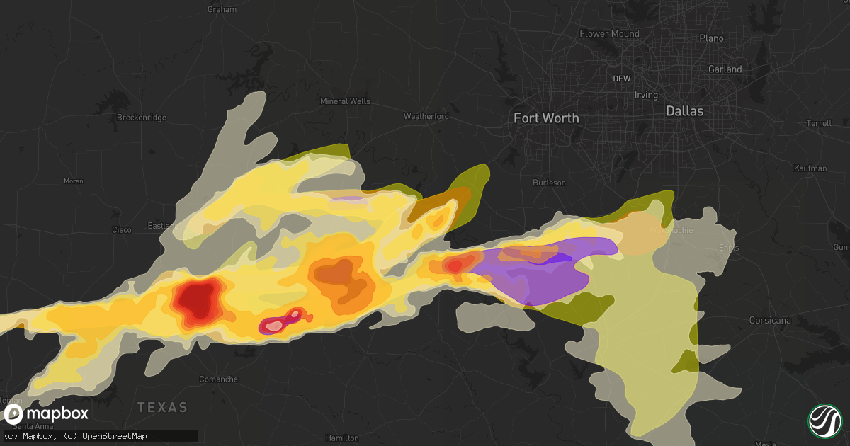 Hail map in Granbury, TX on April 26, 2015