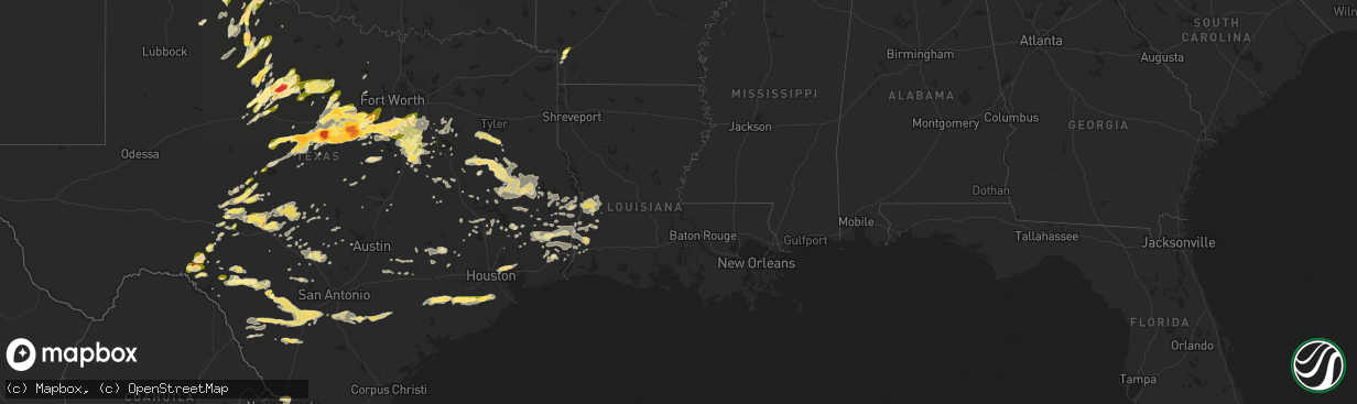 Hail map in Louisiana on April 26, 2015