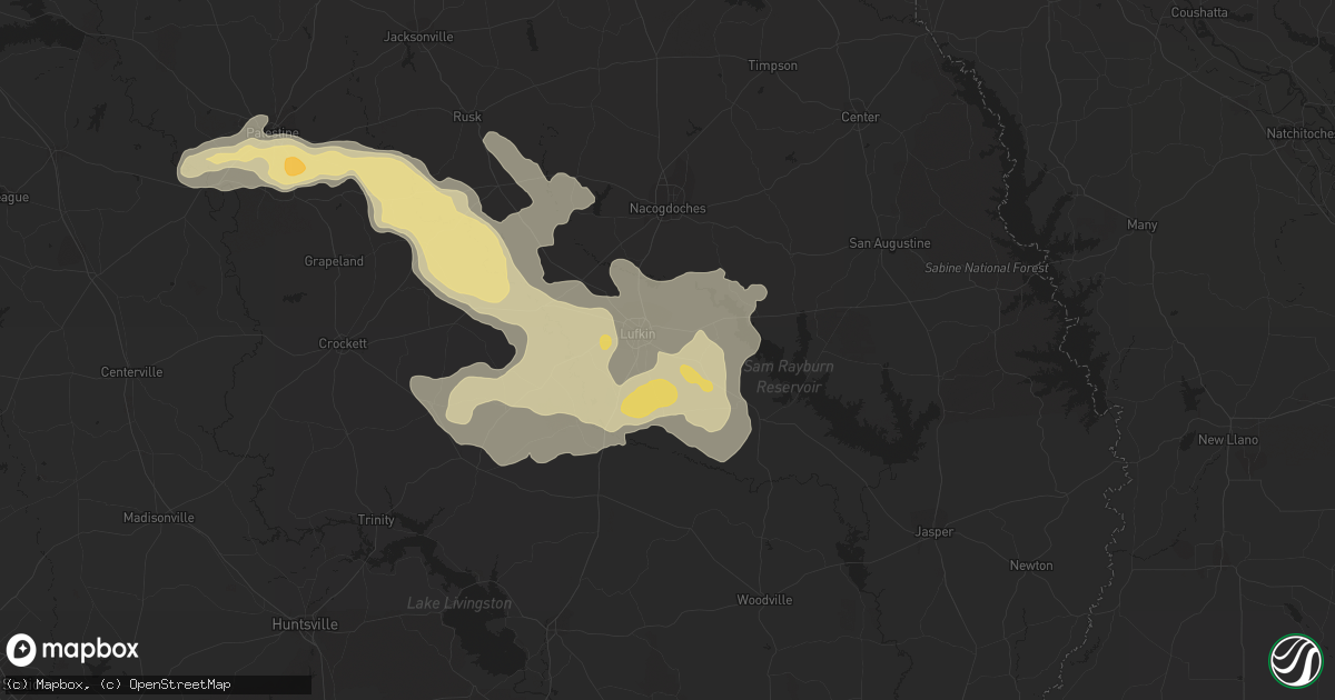 Hail map in Lufkin, TX on April 26, 2015