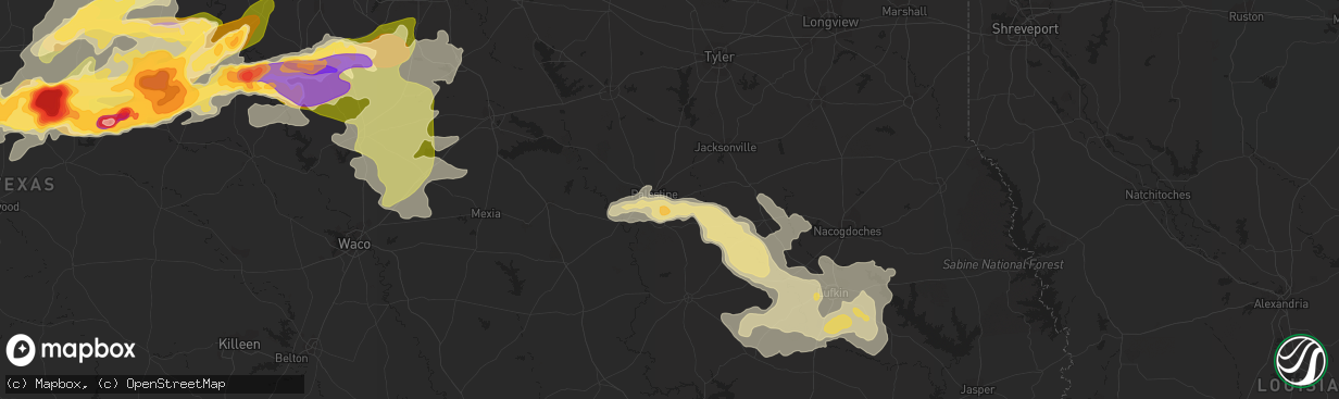 Hail map in Palestine, TX on April 26, 2015