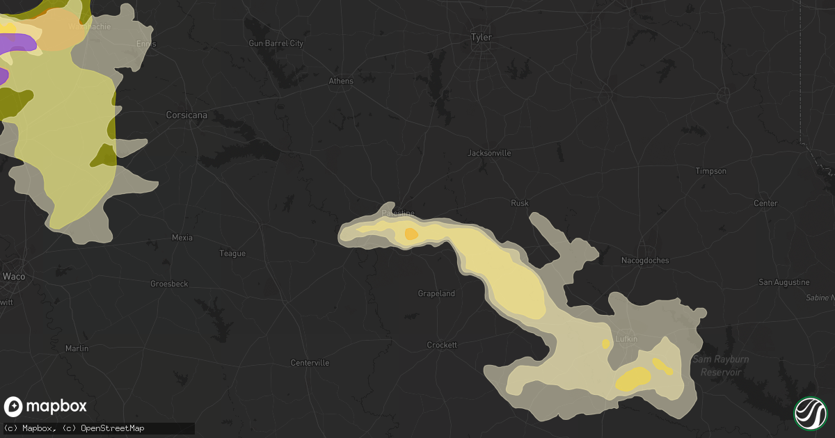Hail map in Palestine, TX on April 26, 2015