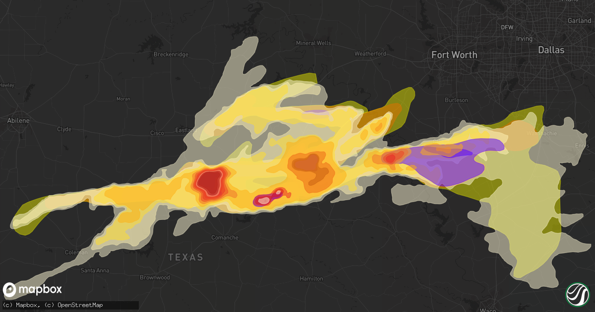 Hail map in Stephenville, TX on April 26, 2015