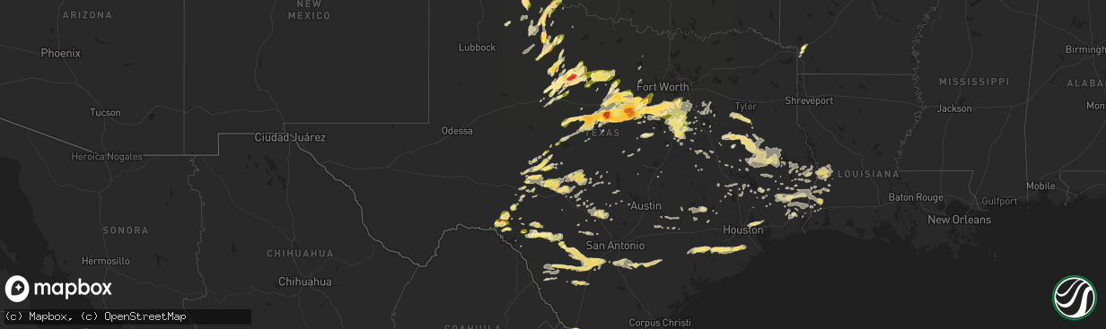 Hail map in Texas on April 26, 2015