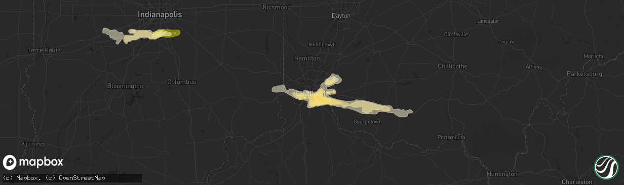 Hail map in Cincinnati, OH on April 26, 2016