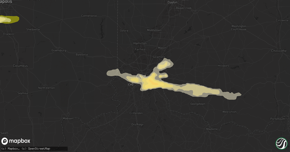 Hail map in Cincinnati, OH on April 26, 2016