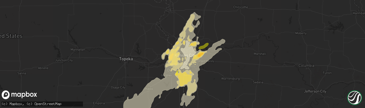 Hail map in Kansas City, KS on April 26, 2016