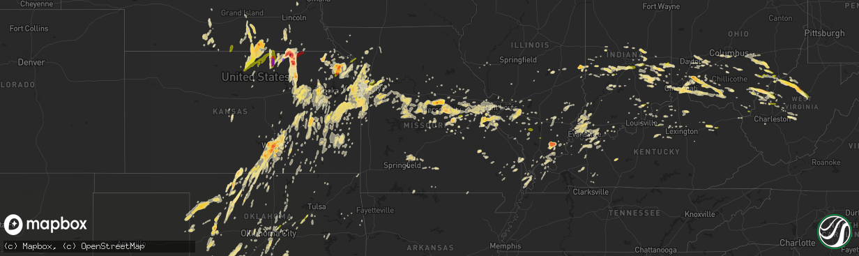 Hail map in Missouri on April 26, 2016