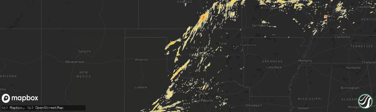 Hail map in Oklahoma on April 26, 2016