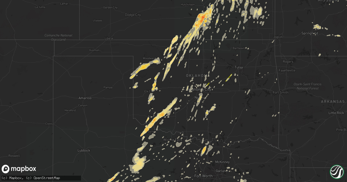 Hail map in Oklahoma on April 26, 2016