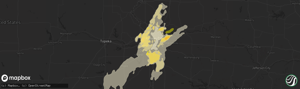 Hail map in Overland Park, KS on April 26, 2016