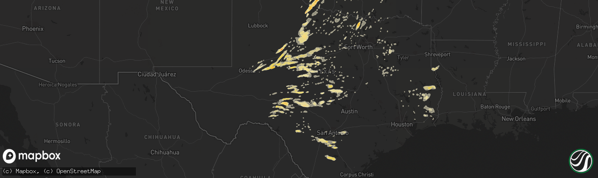 Hail map in Texas on April 26, 2016