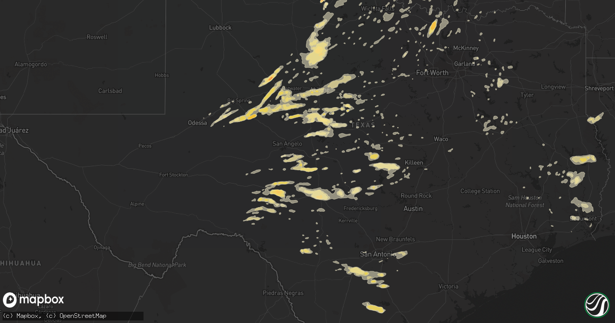 Hail map in Texas on April 26, 2016