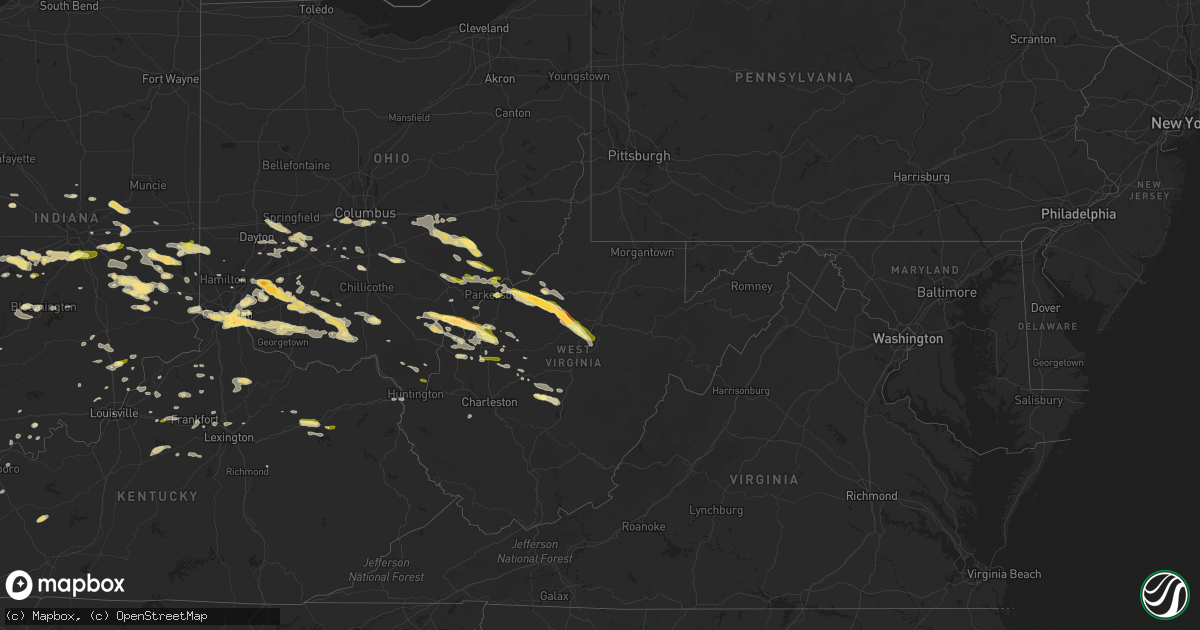 Hail map in West Virginia on April 26, 2016