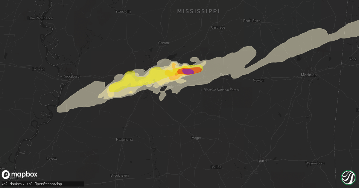 Hail map in Brandon, MS on April 26, 2017