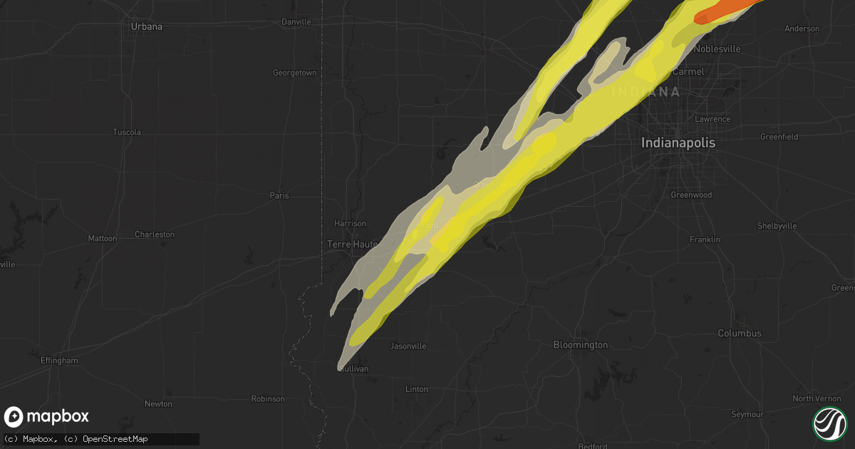 Hail map in Brazil, IN on April 26, 2017