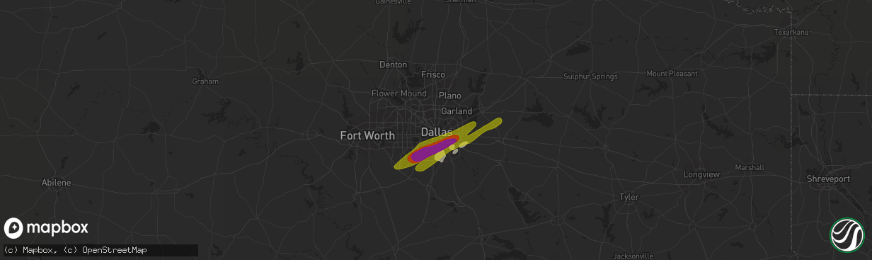 Hail map in Dallas, TX on April 26, 2017