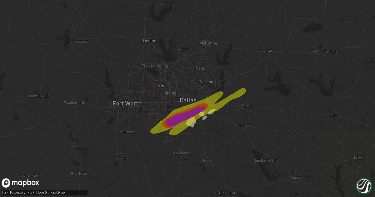 Hail map in Dallas, TX on April 26, 2017