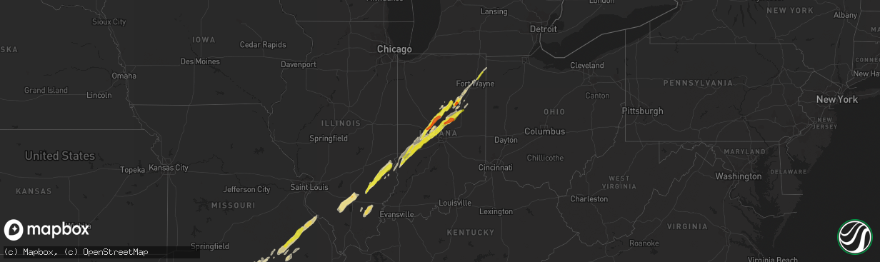 Hail map in Indiana on April 26, 2017