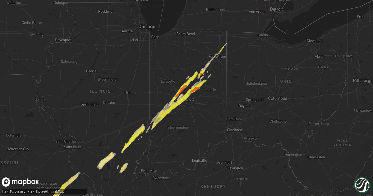 Hail map in Indiana on April 26, 2017