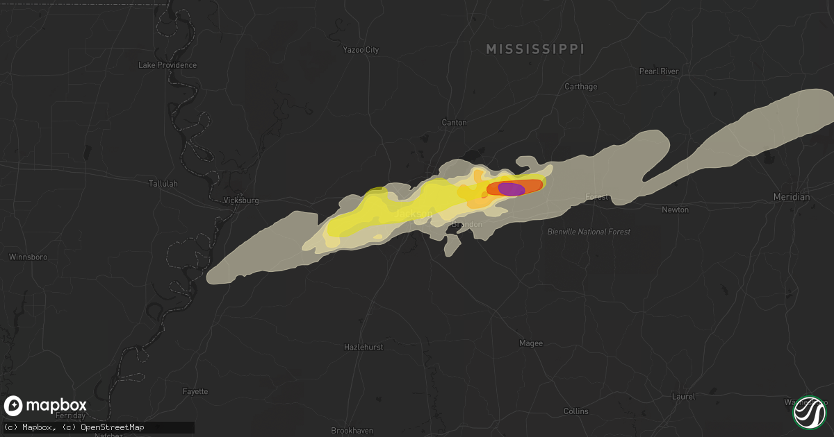 Hail map in Jackson, MS on April 26, 2017