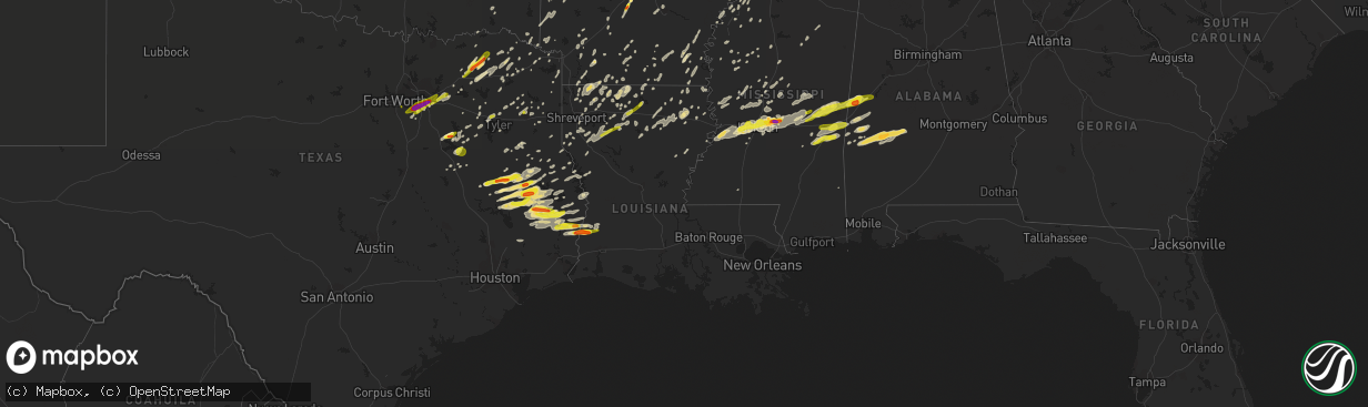 Hail map in Louisiana on April 26, 2017