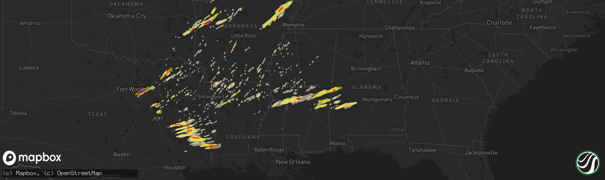 Hail map in Mississippi on April 26, 2017