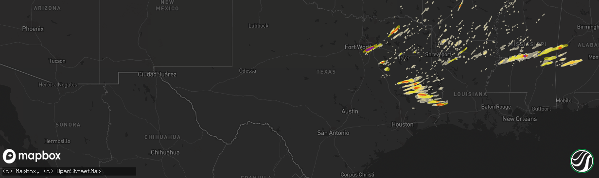 Hail map in Texas on April 26, 2017