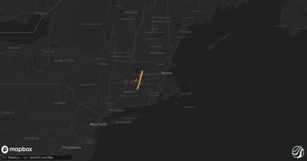 Hail map in Massachusetts on April 26, 2019