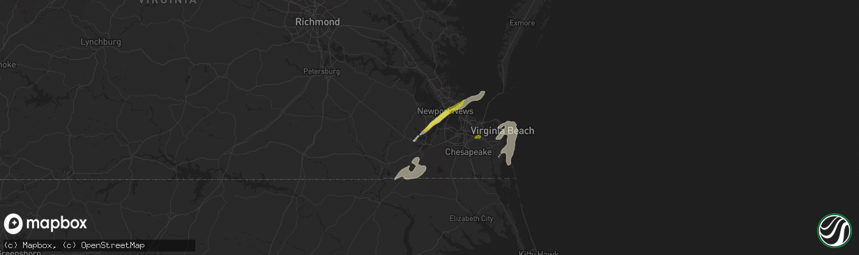 Hail map in Suffolk, VA on April 26, 2019