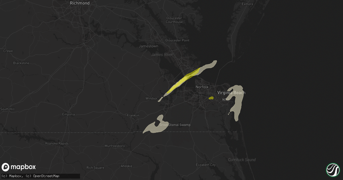 Hail map in Suffolk, VA on April 26, 2019