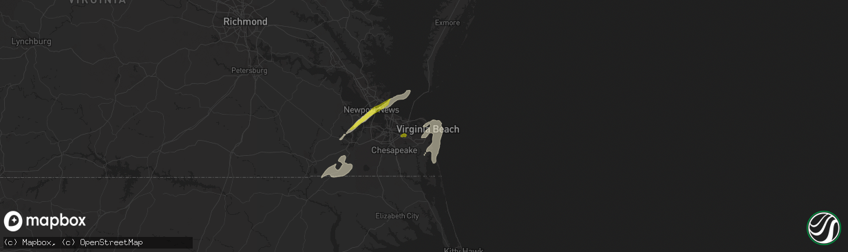 Hail map in Virginia Beach, VA on April 26, 2019