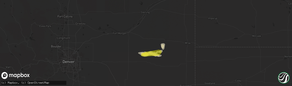 Hail map in Akron, CO on April 26, 2021