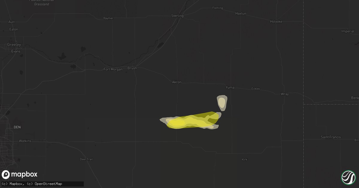 Hail map in Akron, CO on April 26, 2021