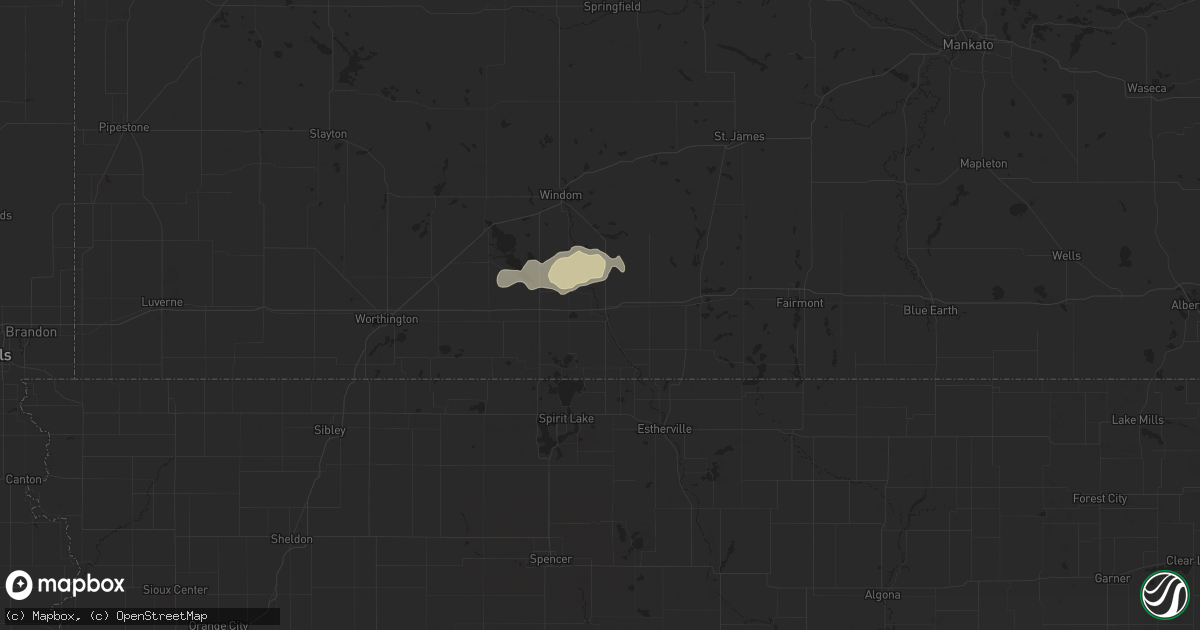 Hail map in Jackson, MN on April 26, 2021