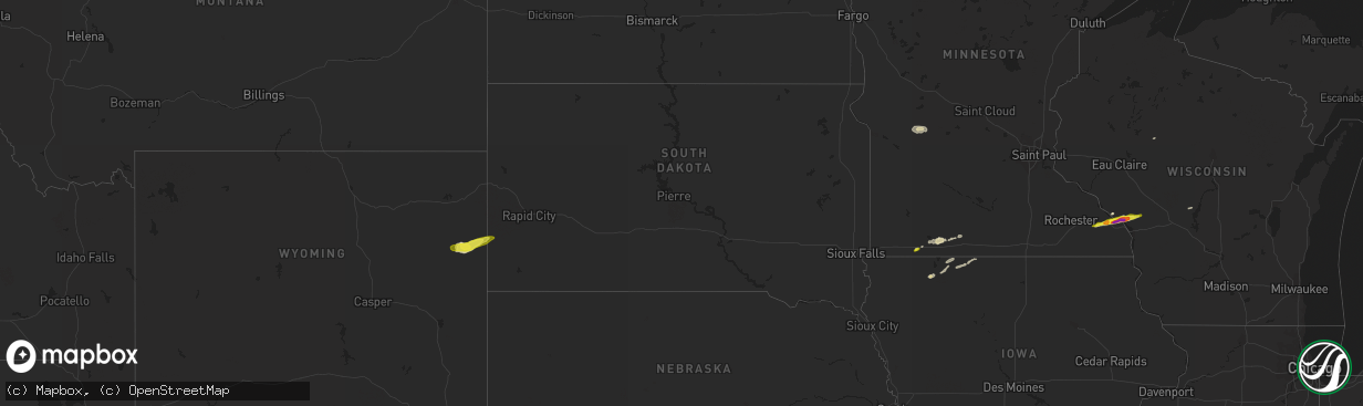 Hail map in South Dakota on April 26, 2021