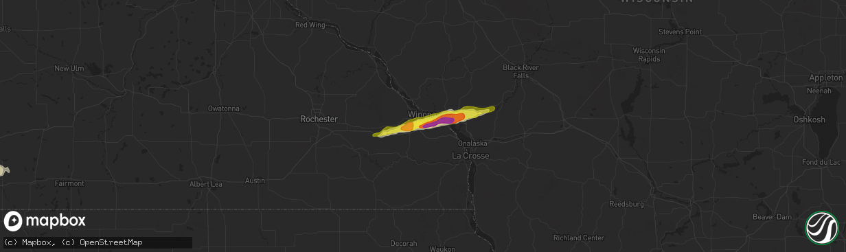 Hail map in Winona, MN on April 26, 2021