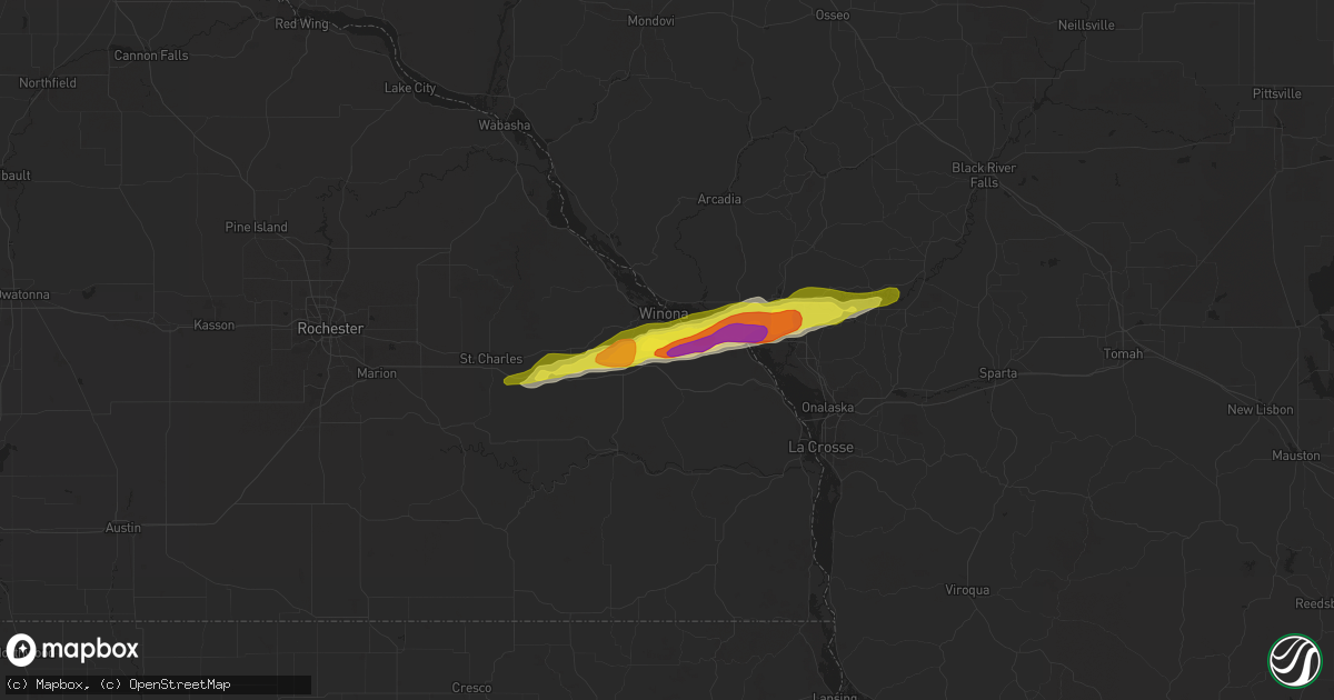 Hail map in Winona, MN on April 26, 2021