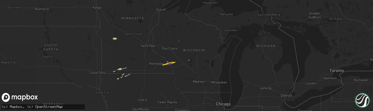 Hail map in Wisconsin on April 26, 2021