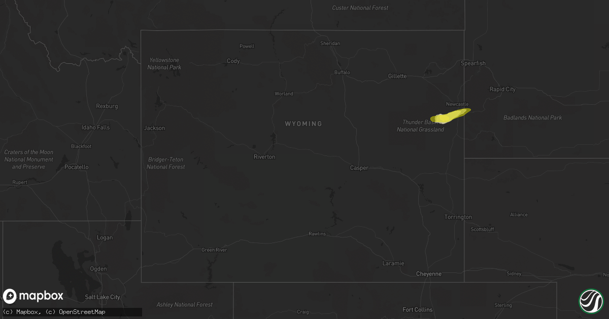 Hail map in Wyoming on April 26, 2021