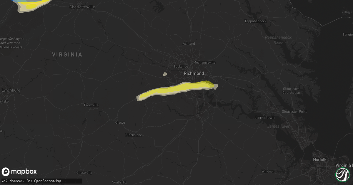 Hail map in Chesterfield, VA on April 26, 2022