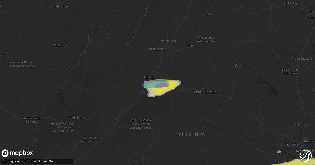 Hail map in Fishersville, VA on April 26, 2022