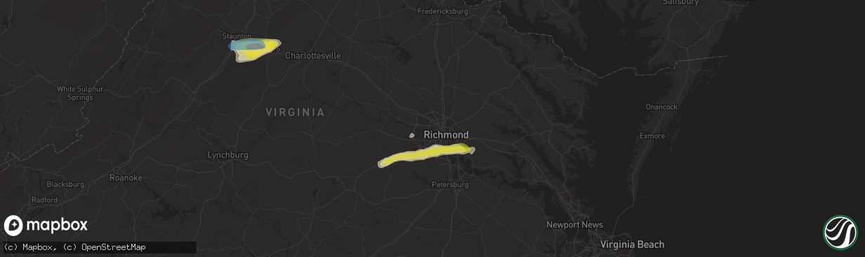 Hail map in Richmond, VA on April 26, 2022