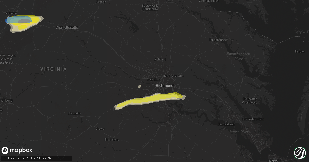 Hail map in Richmond, VA on April 26, 2022