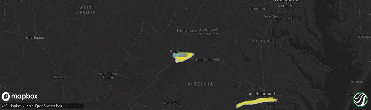 Hail map in Waynesboro, VA on April 26, 2022